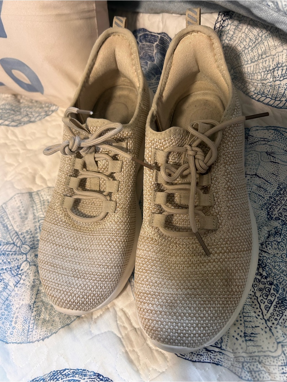Casual Knit Lace-Up Sneakers in Beige - Women